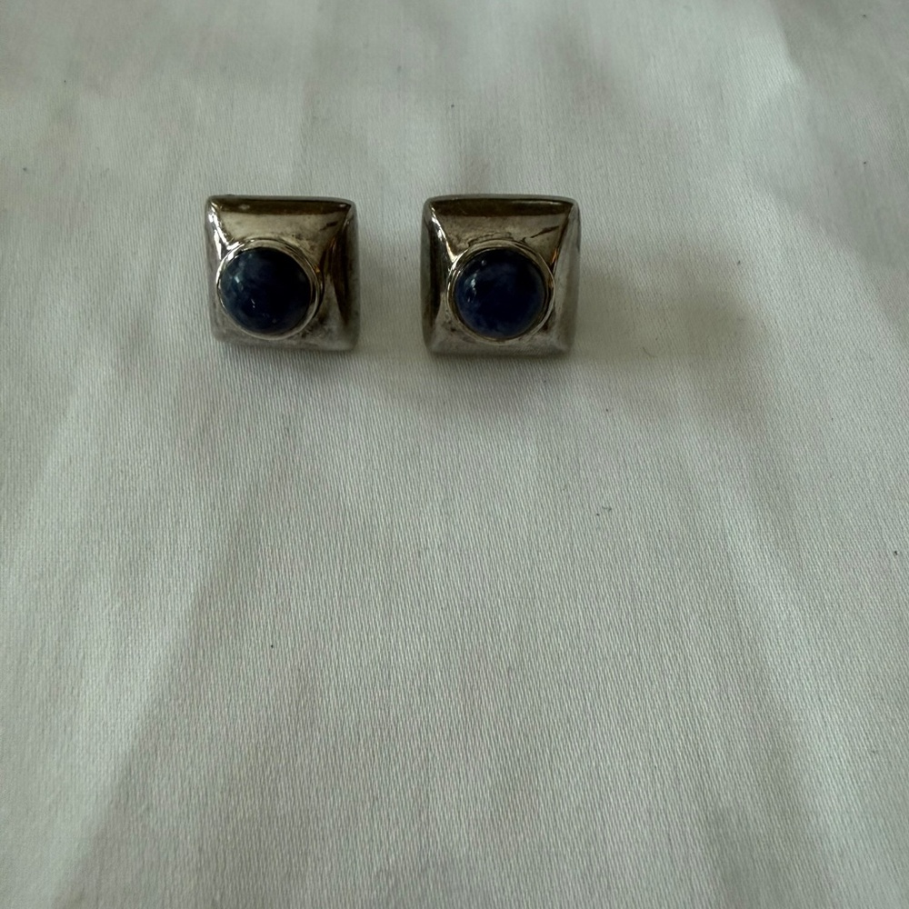 Silpada Sterling Silver Blue Sodalite Stone  Post Earrings P0522
